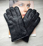 Теплі чоловічі шкіряні рукавички перчатки, зовнішній шов, фото 4