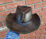 Ковбойський шкіряний капелюх ручної роботи хакі, фото 2