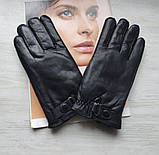 Чоловічі шкіряні рукавички зимові чорні, фото 2