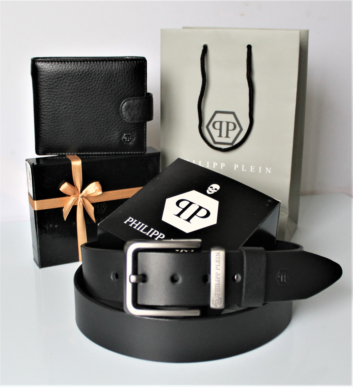 Чоловічий подарунковий набір гаманець+ремінь Philipp Plein, фото 1