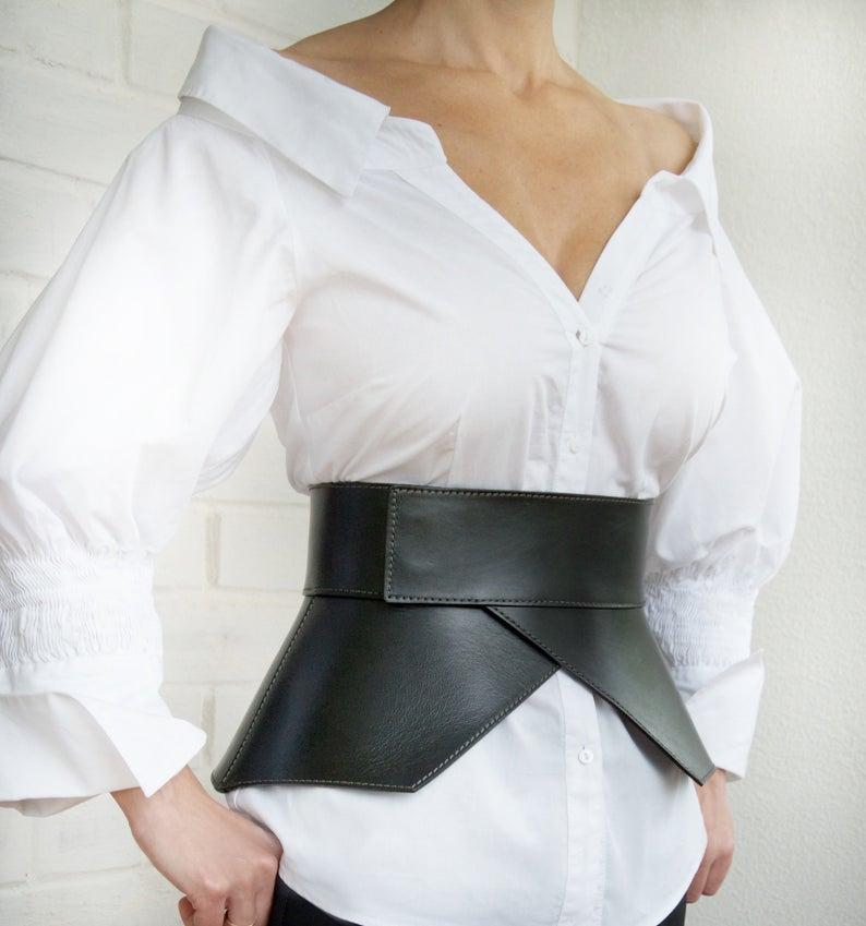 Жіночий широкий пояс баска з натуральної шкіри широкий чорний, фото 1