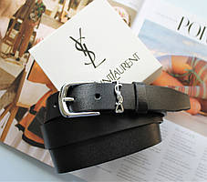 Жіночий ремінь ширина 3 см пряжка срібло Yves Saint Laurent чорний