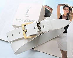 Жіночий ремінь ширина 3.8 см пряжка бронза Yves Saint Laurent білий