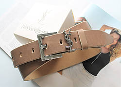 Жіночий ремінь ширина 3.8 см пряжка срібло Yves Saint Laurent карамельний
