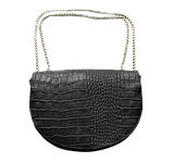 Жіноча шкіряна сумка з тисненням під крокодила чорна, фото 4