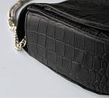 Жіноча шкіряна сумка з тисненням під крокодила чорна, фото 7