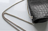 Жіноча шкіряна сумка з тисненням під крокодила чорна, фото 8