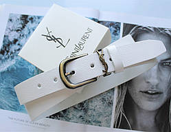 Жіночий ремінь пряжка бронза YVSL білий