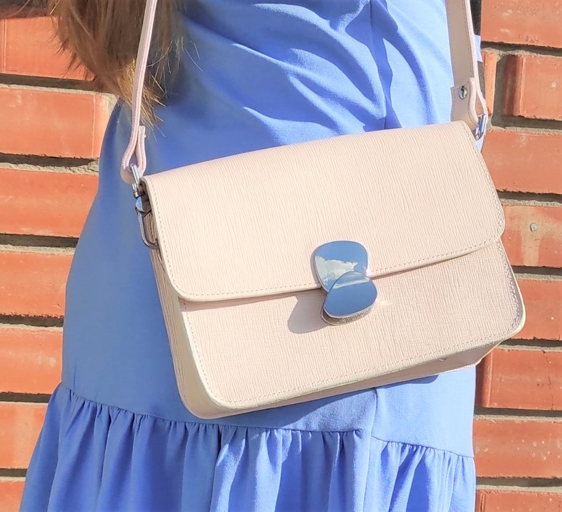 Жіноча шкіряна сумка "Saffiano" пудра, фото 1