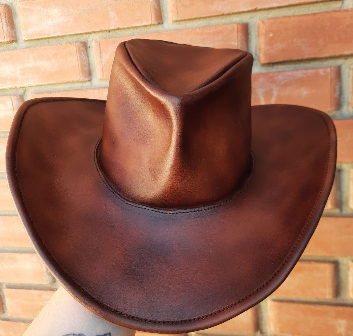 Ковбойський шкіряний капелюх ручної роботи коричневий, фото 1