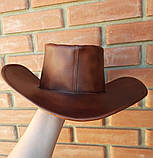 Ковбойський шкіряний капелюх ручної роботи коричневий, фото 3