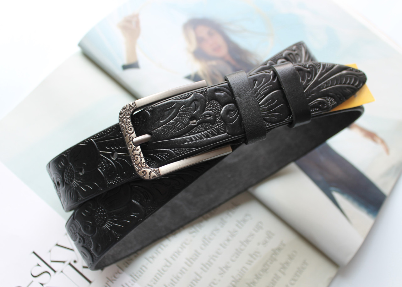Кожаный женский ремень с цветочным узором, фото 1
