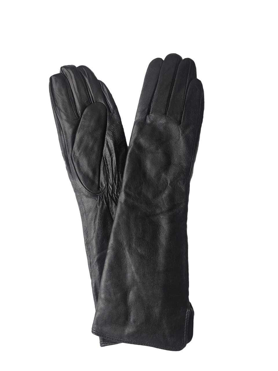 Жіночі шкіряні подовжені рукавички чорні, фото 1