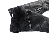 Жіночі шкіряні подовжені рукавички чорні, фото 2