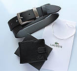 Чоловічий подарунковий набір Lacoste ремінь і гаманець чорні, фото 2