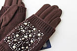 Жіночі теплі рукавички з в'язкою коричневі, фото 2