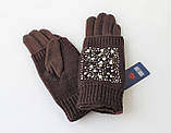 Жіночі теплі рукавички з в'язкою коричневі, фото 3