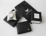 Чоловічий подарунковий набір: годинник і гаманець Armani silver&black, фото 3