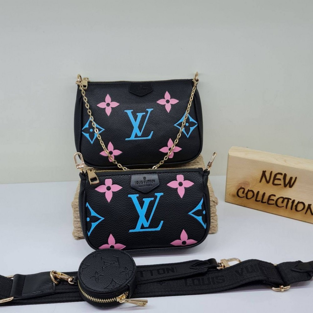 Жіноча сумка 3в1 louis vuitton multi pochette black, фото 1