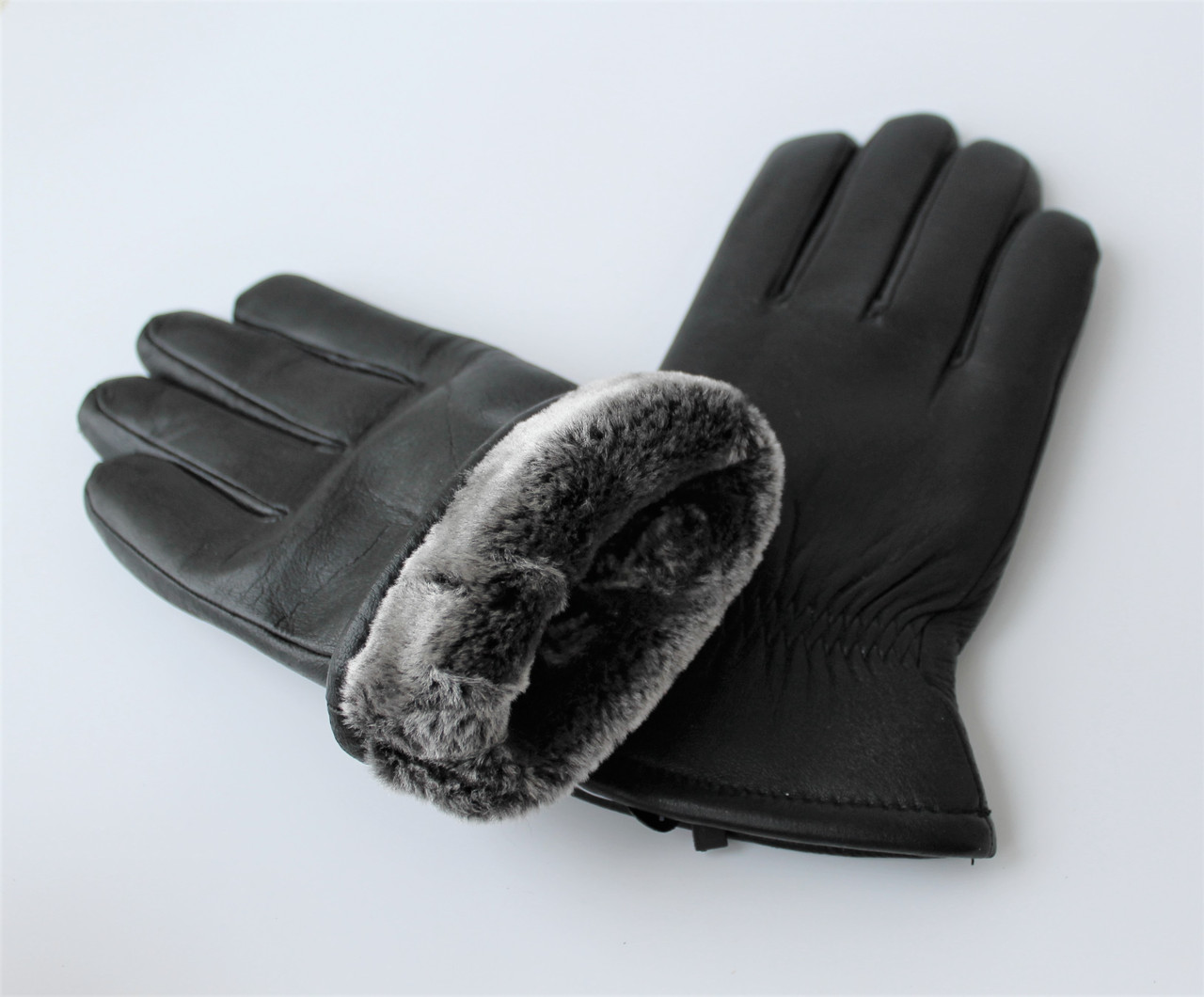 Чоловічі шкіряні рукавички зимові, штучне хутро, фото 1
