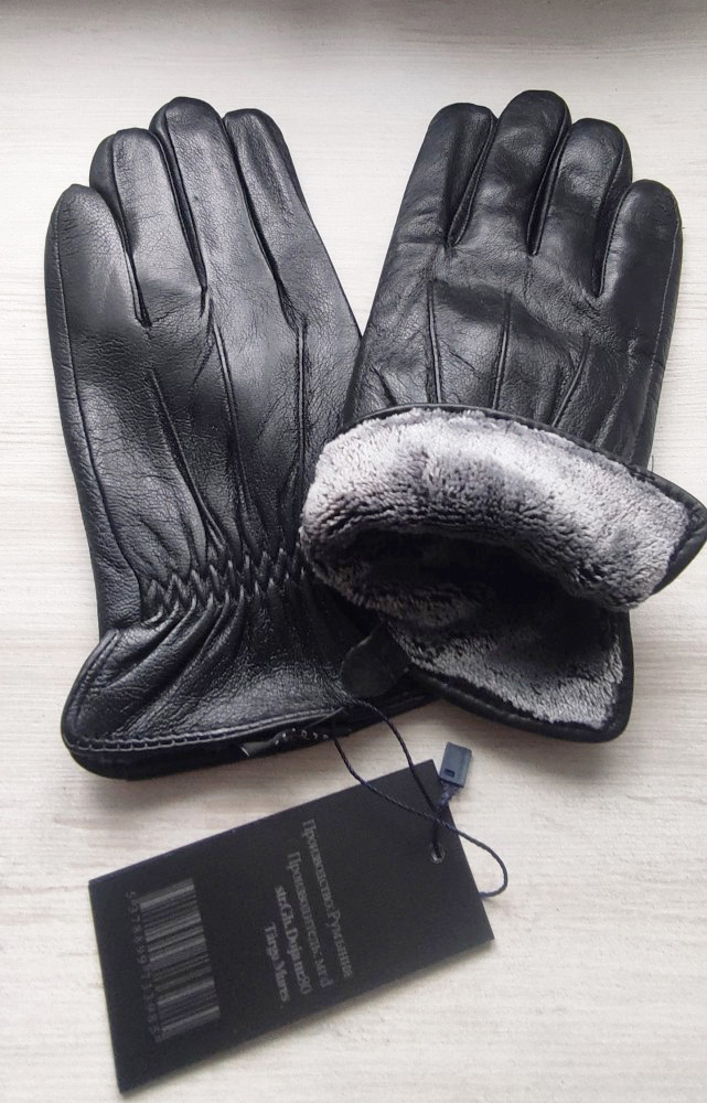 Чоловічі шкіряні рукавички, підкладка махра, Румунія, фото 1