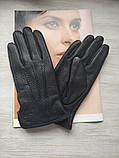 Шкіряні чоловічі рукавички з оленячої шкіри, підкладка махра, фото 2