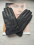 Шкіряні чоловічі рукавички з оленячої шкіри, підкладка махра, фото 3