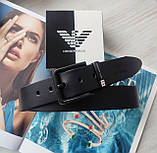Чоловічий шкіряний подарунковий набір Armani ремінь і гаманець чорні, фото 8