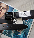 Чоловічий шкіряний подарунковий набір Armani ремінь і гаманець чорні, фото 9