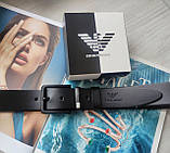Чоловічий шкіряний подарунковий набір Armani ремінь і гаманець чорні, фото 10