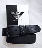Чоловічий шкіряний подарунковий набір Armani ремінь і гаманець чорні, фото 7