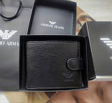 Чоловічий шкіряний подарунковий набір Armani ремінь і гаманець чорні, фото 6