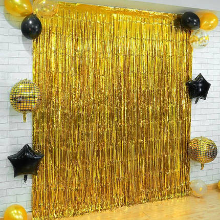 Фотозона однотонні фольговані шторки Золото (15 кульок), фото 1