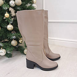 Чоботи шкіряні жіночі із широким гомілкою. Колір візон