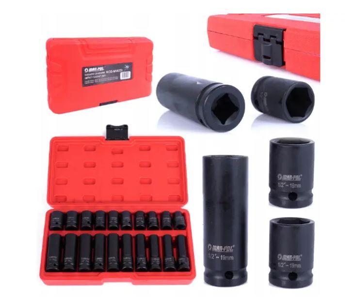 Набір ударних головок Mar-Pol M58259 20 предметів, ударні головки 1/2", комплект головок 10-19 мм
