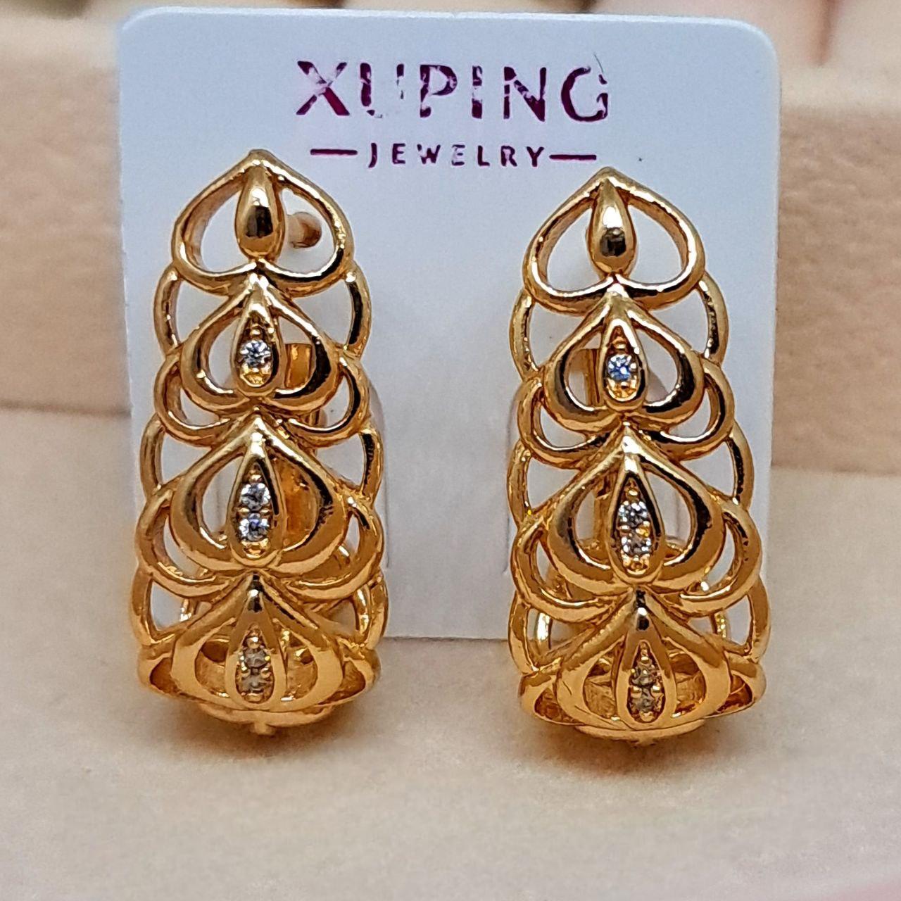 Сережки з англійською застібкою із медичного золота Xuping Кульчики розмір 21×9 мм код 4104