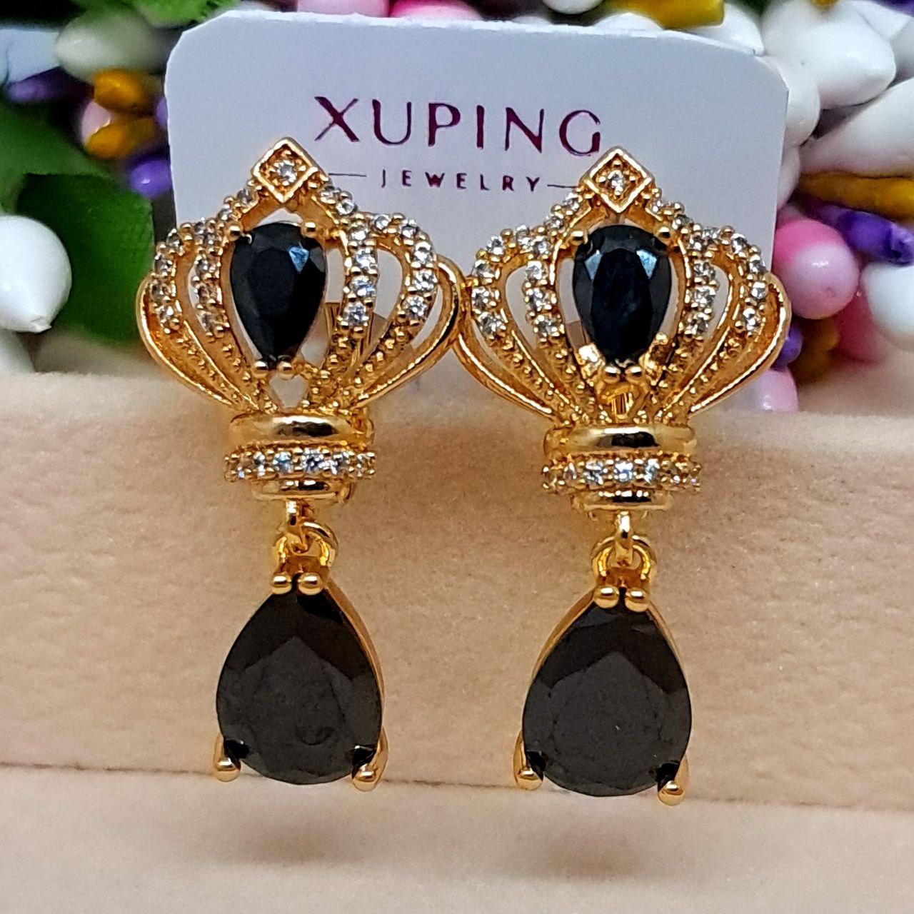 Сережки Корона із медичного сплаву чорний циркон Ювелірна біжутерія Xuping кульчики 3087