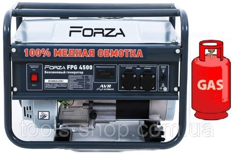 Генератор гібридний ГАЗ/бензиновий однофазний Forza FPG4500Е 2.8/3.0 кВт з електрозапуском