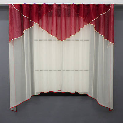 Кухонний комплект (270х170см.), тюль арка з ламбрекеном. Колір молочний із червоним. Код 025к 52-1052