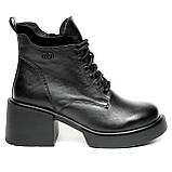 Сапожки чорні жіночі із замком та шнурівкою шкіряні з вовною Mida 240643(1ш) розмір 36, фото 4