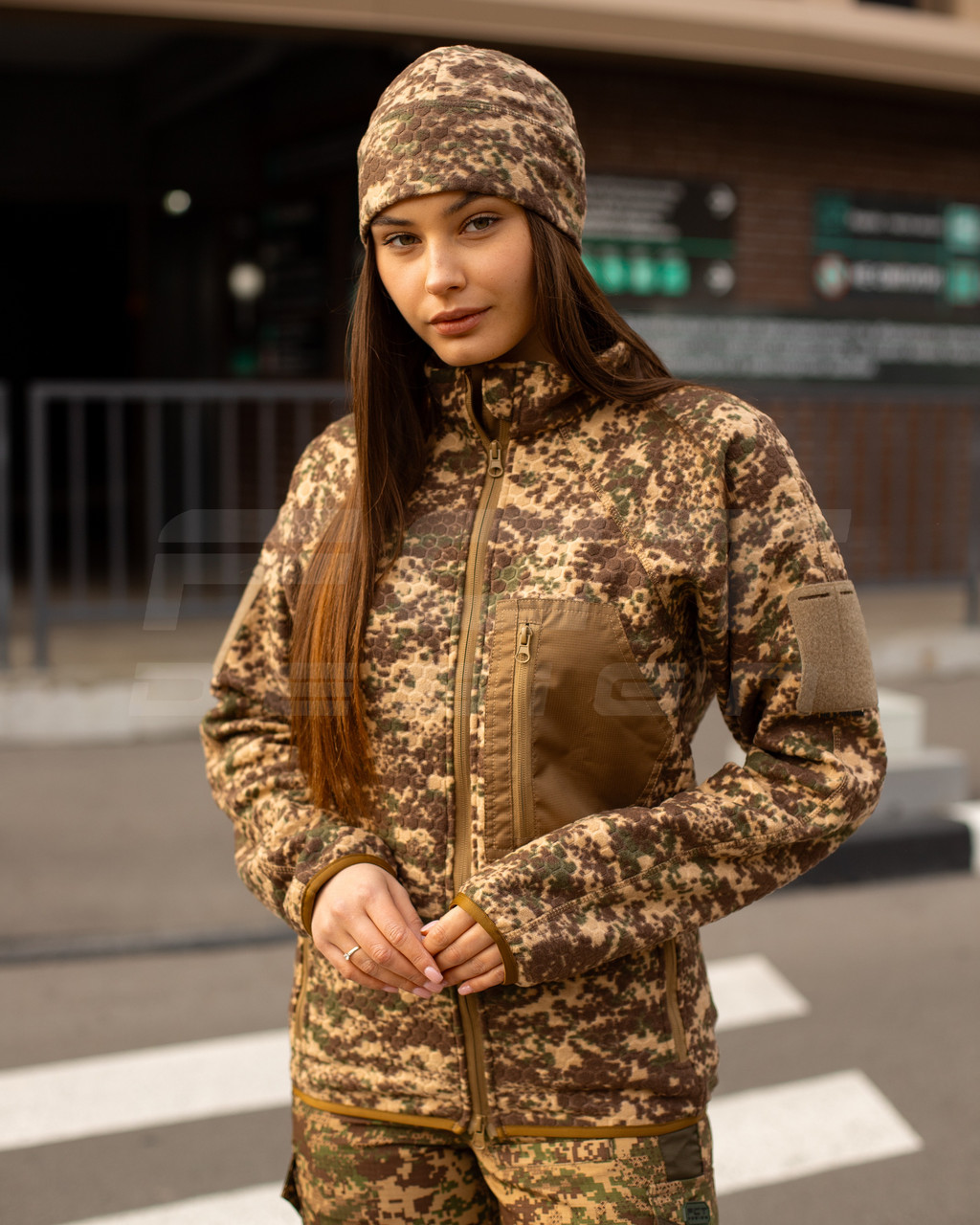 Кофта фліс жіноча соти Гексагон на блискавці Хижак піксель G-0822, фото 1