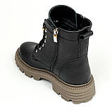 Сапожки чорні жіночі із замком та шнурівкою шкіряні з вовною Mida 240700(16ш) розмір 36, фото 5