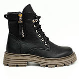 Сапожки чорні жіночі із замком та шнурівкою шкіряні з вовною Mida 240700(16ш) розмір 36, фото 4