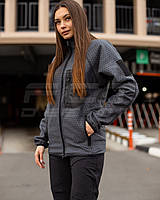 Кофта фліс жіноча соти Гексагон на блискавці Сіра