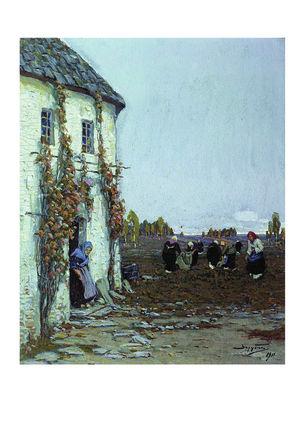 Листівка Українське мистецтво - Збирання картоплі, 1896, фото 1