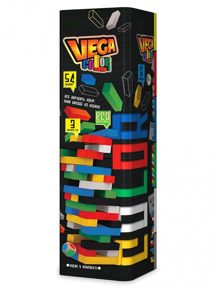 Дитяча настільна гра Дженга "VEGA COLOR" GVC-01U, 54 брусочки, багатоколірна, фото 1