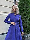 Жіноча вельветова фіолетова сукня міді з поясом на гудзиках, фото 3