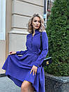 Жіноча вельветова фіолетова сукня міді з поясом на гудзиках, фото 4