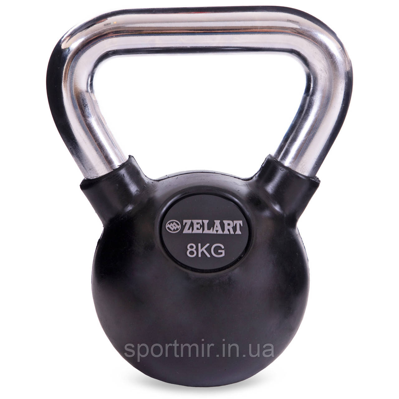 Гиря тренувальна цільна гумова з хромованою ручкою Zelart TA-5162-8 вага 8кг чорний, фото 1