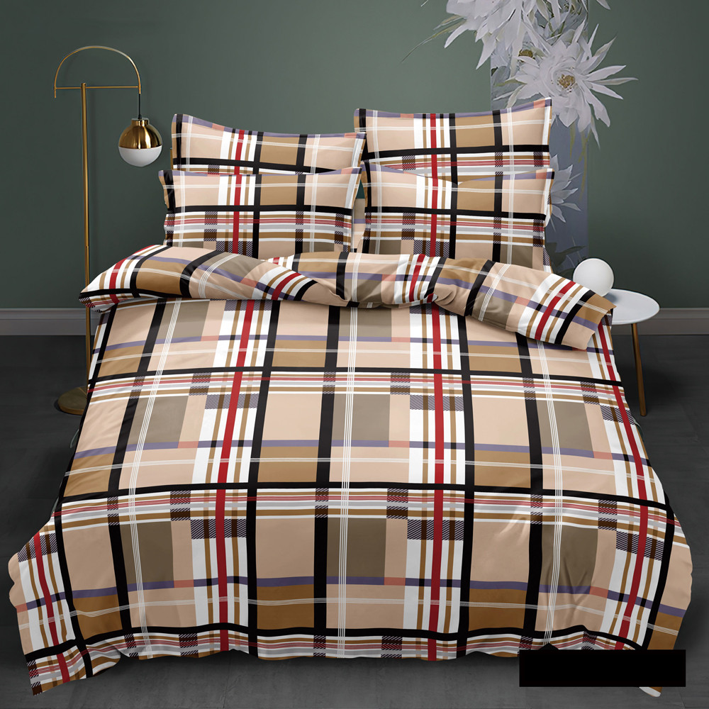 Постільна тканина 220 см із бежевого кольору з принтом клітинка, 100% Поліестер 75 синтетичний, рулон 60 м